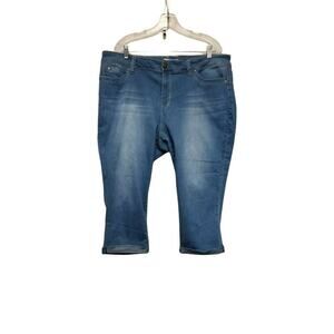 WannaBettaButt YMI Cropped Jeans Women's Plus Size 20 Blue Cuffed Hem Mid Rise